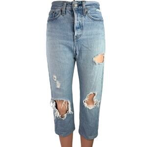 Levi Strauss Women's Blue Denim High Rise Distressed Capri Ankle Jeans Size 25